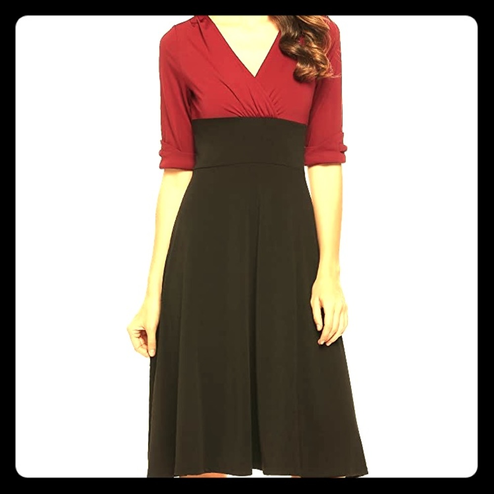 V-neck midi deep casual swing dress